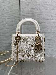 Dior Mini Lady Dior Bag Latte Satin Embroidered With White Resin Pearls Size 17 cm - 1