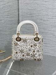 Dior Mini Lady Dior Bag Latte Satin Embroidered With White Resin Pearls Size 17 cm - 6