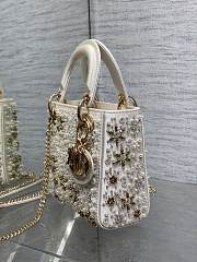 Dior Mini Lady Dior Bag Latte Satin Embroidered With White Resin Pearls Size 17 cm - 5