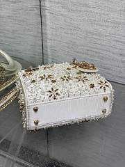 Dior Mini Lady Dior Bag Latte Satin Embroidered With White Resin Pearls Size 17 cm - 4