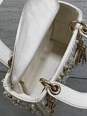 Dior Mini Lady Dior Bag Latte Satin Embroidered With White Resin Pearls Size 17 cm - 2