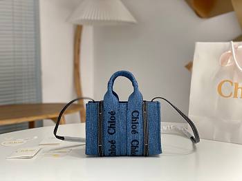 Chloe Woody Denim Blue Tote Bag Mini Size 20 x 14 x 6 cm 