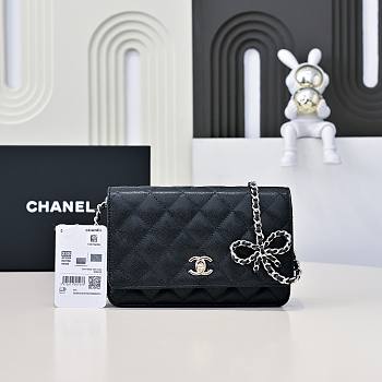 Chanel WOC Bow Black Bag Size 12.3 x 19.2 x 3.5 cm