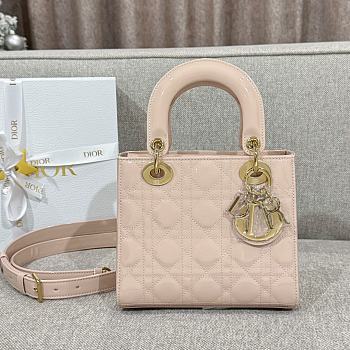 Dior Lady Pink Powder Lambskin Leather Cannage Size 20 x 17 x 8 cm