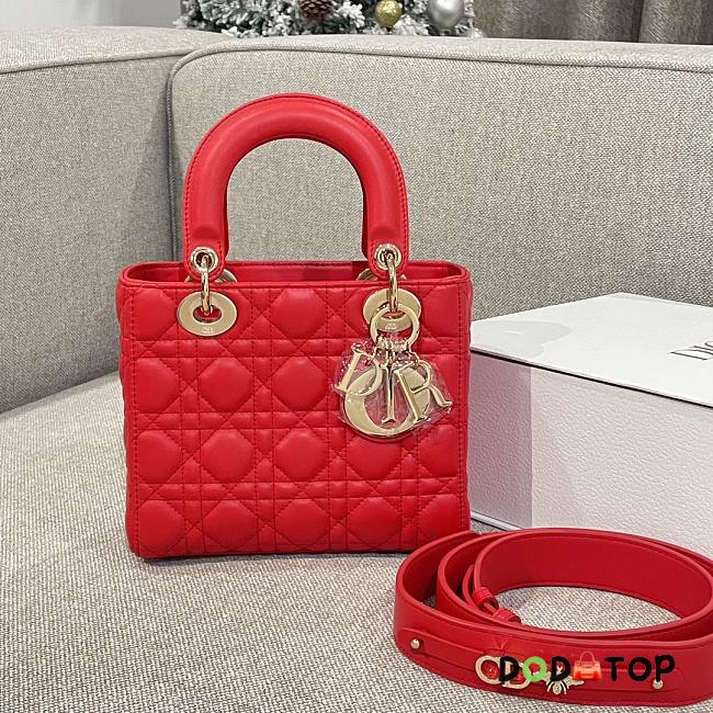 Dior Lady Sheep Red Lambskin Leather Cannage Size 20 x 17 x 8 cm - 1