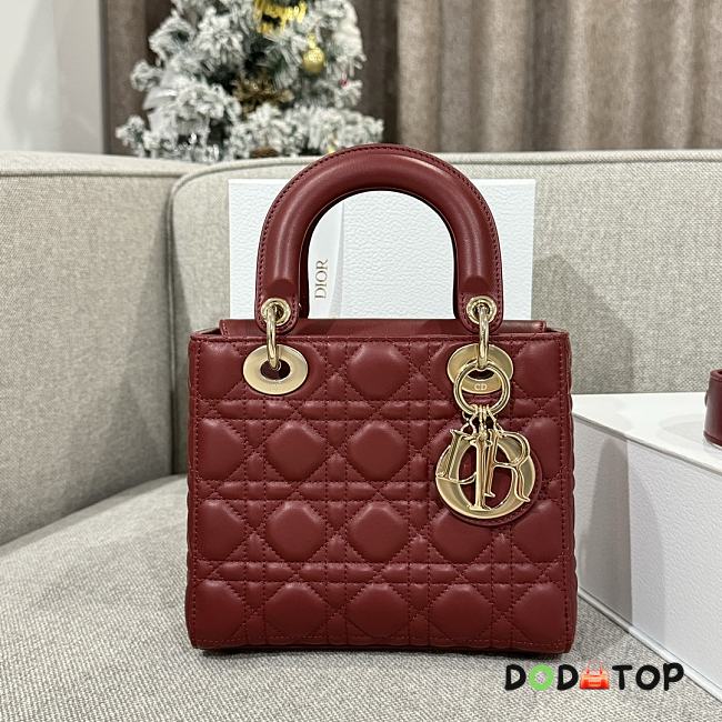 Dior Lady Red Wine Lambskin Leather Cannage Size 20 x 17 x 8 cm - 1