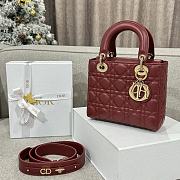 Dior Lady Red Wine Lambskin Leather Cannage Size 20 x 17 x 8 cm - 5