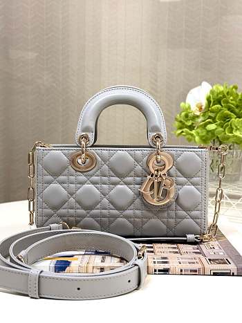 Dior D-Joy Bag Leather Gray Size 22 x 6 x 12 cm