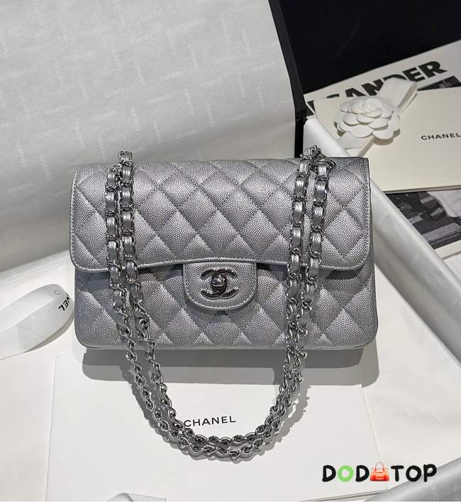 Chanel Classic Flap CF Fine Ball Caviar Silver Size 23 cm - 1