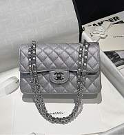 Chanel Classic Flap CF Fine Ball Caviar Silver Size 23 cm - 1