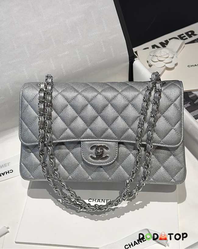 Chanel Classic Flap CF Fine Ball Caviar Silver Size 25.5 cm - 1