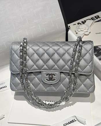 Chanel Classic Flap CF Fine Ball Caviar Silver Size 25.5 cm