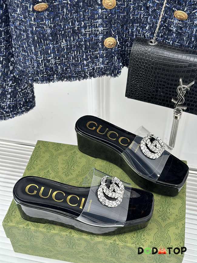 Gucci Classic Double G Diamond Buckle Thick-soled Slippers Black - 1