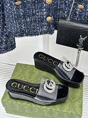 Gucci Classic Double G Diamond Buckle Thick-soled Slippers Black - 1