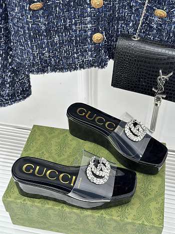 Gucci Classic Double G Diamond Buckle Thick-soled Slippers Black