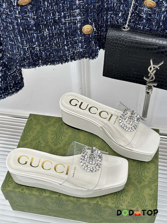 Gucci Classic Double G Diamond Buckle Thick-soled Slippers White - 1