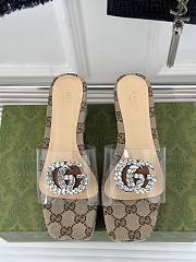 Gucci Classic Double G Diamond Buckle Thick-soled Slippers Brown - 2