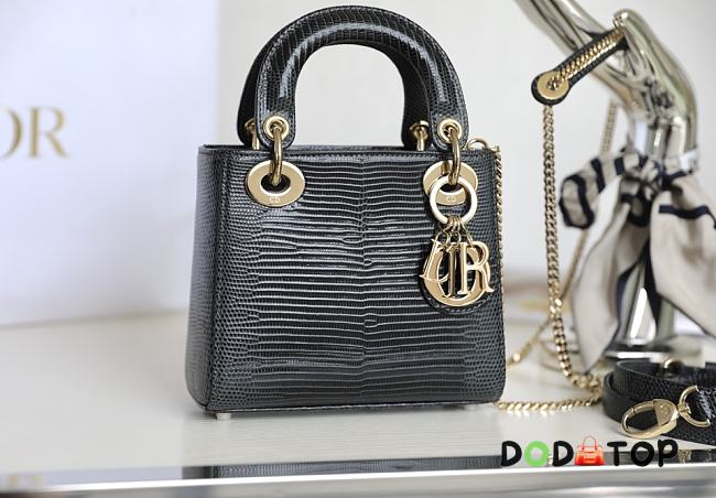 Dior Lady Mini Lizard Black Leather Size 17 x 15 x 7 cm - 1