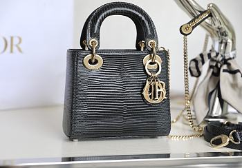 Dior Lady Mini Lizard Black Leather Size 17 x 15 x 7 cm