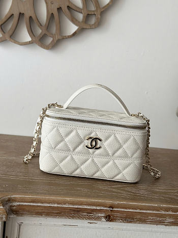 Chanel Vanity White Bag Light Gold Hardware Size 9.5 × 17 × 8 cm