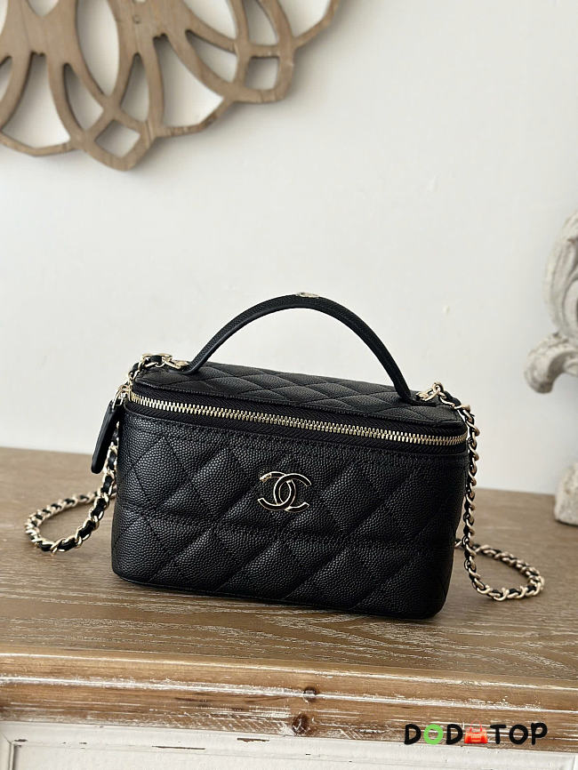 Chanel Vanity Black Bag Light Gold Hardware Size 9.5 × 17 × 8 cm - 1