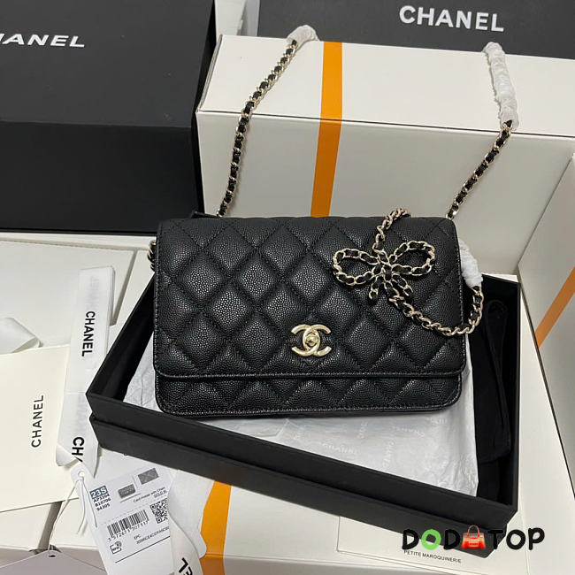 Chanel WOC Bow Black Bag Gold Hardware Size 12.3 x 19.2 x 3.5 cm - 1