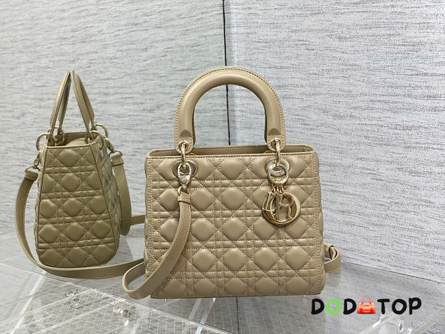 Dior Lady Medium Beige Leather Bag Size 24 x 20 x 11 cm - 1