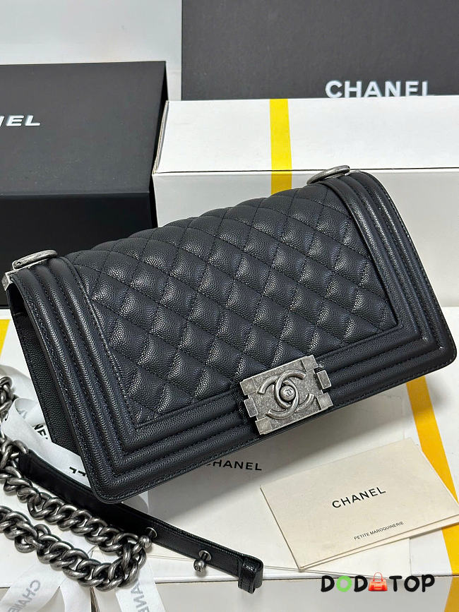 Chanel Black Quilted Caviar Medium Boy Bag Size 25cm - 1