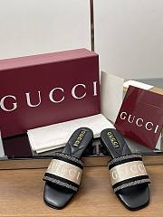 gucci Women's slide sandal with Black and white cotton canvas - 2