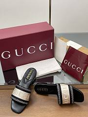 gucci Women's slide sandal with Black and white cotton canvas - 3