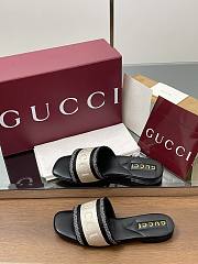 gucci Women's slide sandal with Black and white cotton canvas - 5