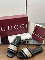 gucci Women's slide sandal with Black and white cotton canvas - 6