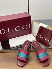 gucci Women's slide sandal with red cotton canvas - 3