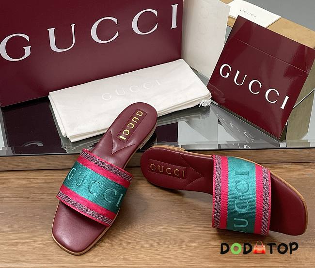 gucci Women's slide sandal with red cotton canvas - 1