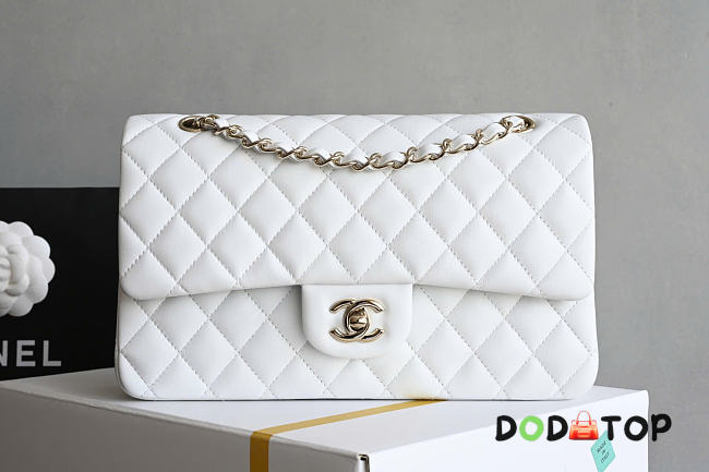 Chanel Classic Flap CF white Light gold hardware Size 25.5x15.5x6.5cm - 1