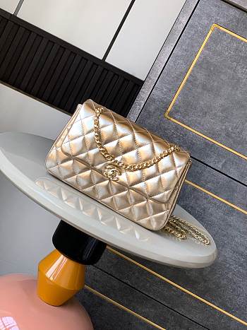 Chanel flap bag gold color bag size 14 X 22.5 X 5.8 cm