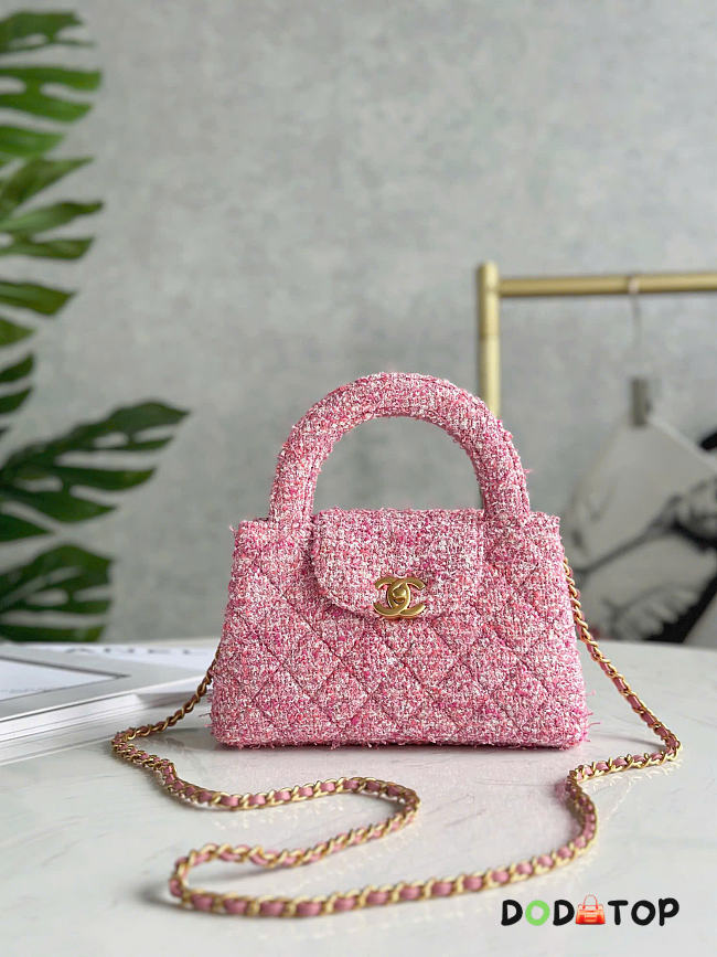Chanel Kelly Bag Pink Tweed Aged Gold Hardware size 19cm x 13cm x 7cm - 1