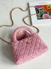 Chanel Kelly Bag Pink Tweed Aged Gold Hardware size 19cm x 13cm x 7cm - 3