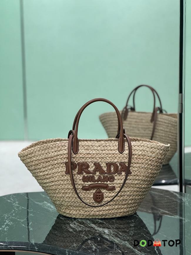 Prada raffia and leather shopping bag size 27×56×28cm - 1
