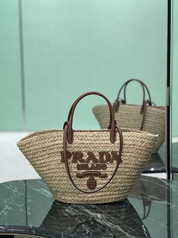 Prada raffia and leather shopping bag size 27×56×28cm