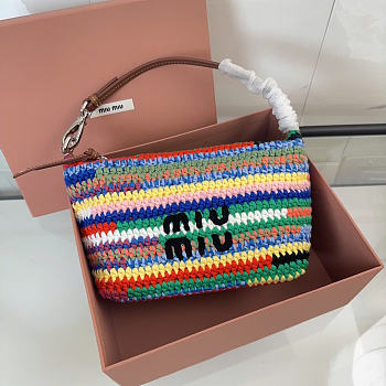 Miu Miu Women's Blue Colour-block Crochet Knit Tote Bag 18.5x14x10cm