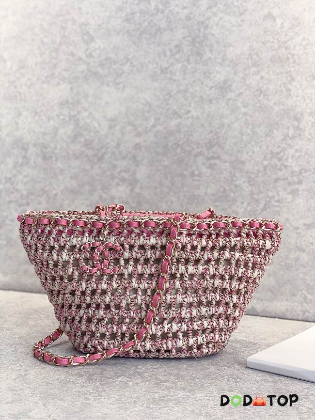 Chanel Beige/Pink Raffia Crochet Mixed Fibers Shopping Tote Bag size 20x36x12cm - 1