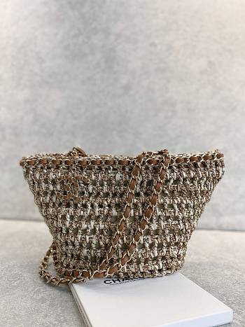 Chanel Beige/Beige Raffia Crochet Mixed Fibers Shopping Tote Bag size 20x36x12cm
