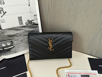 YSL Woc Small Envelope Bag Black Gold Hardware Size 19 x 11.5 x 4 cm
