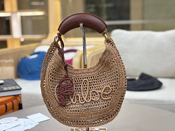 Chole Summer Banana hobo bag in raffia brown size 36x21.5x2cm