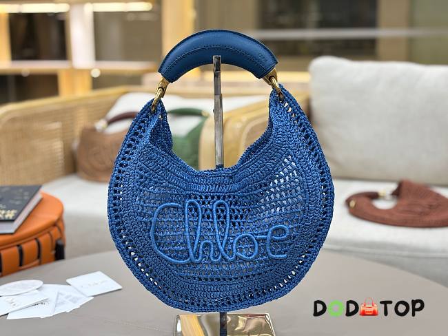 Chole Summer Banana hobo bag in raffia blue size 36x21.5x2cm - 1