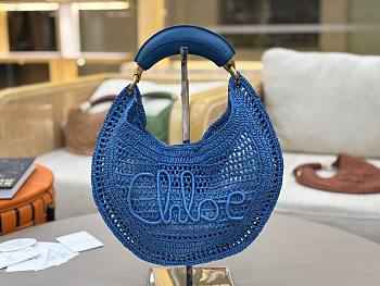 Chole Summer Banana hobo bag in raffia blue size 36x21.5x2cm