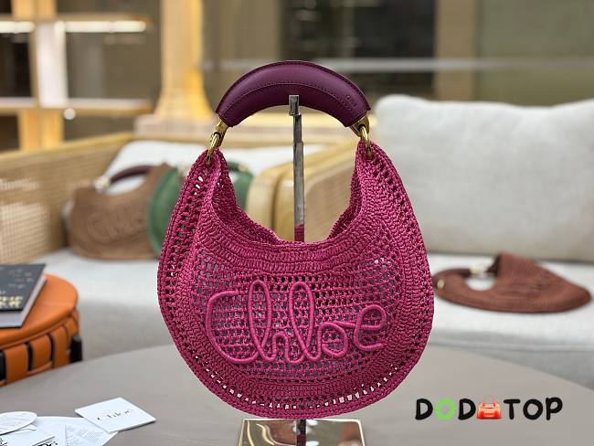 Chole Summer Banana hobo bag in raffia pink size 36x21.5x2cm - 1