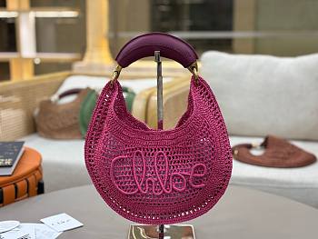 Chole Summer Banana hobo bag in raffia pink size 36x21.5x2cm