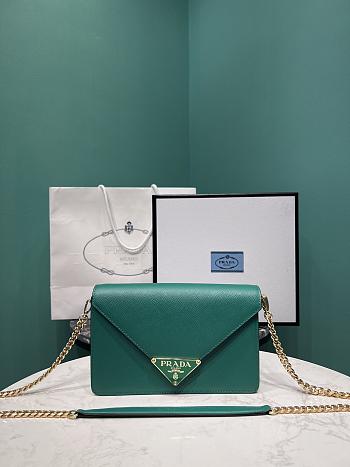 Prada Black Saffiano leather shoulder green bag size 21.5x14x4cm 